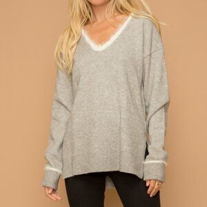 102. FALL HEM AND THREAD GREY SWEATER